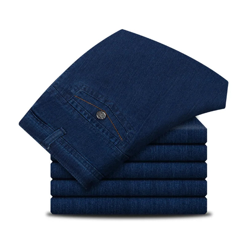 Jeans for Men in Spring Summer High Waisted Straight Leg Loose Elastic Autumn Middle-aged Elderly Loose High Waisted Men's Jeans