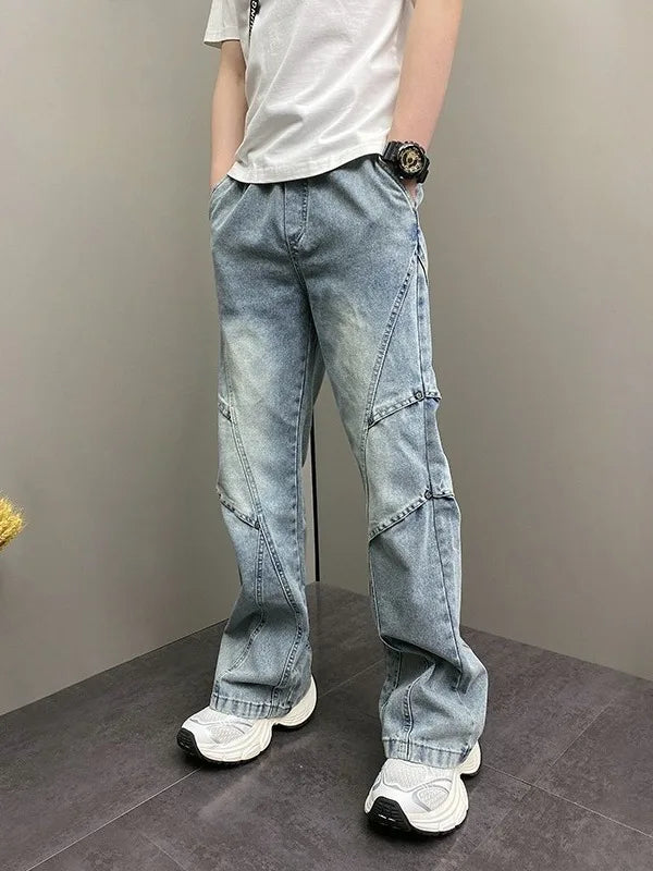 Spring Design Straight Leg Men's Jeans Casual Versatile Loose Wide Leg Pants Classic Washed Denim Trousers for Men