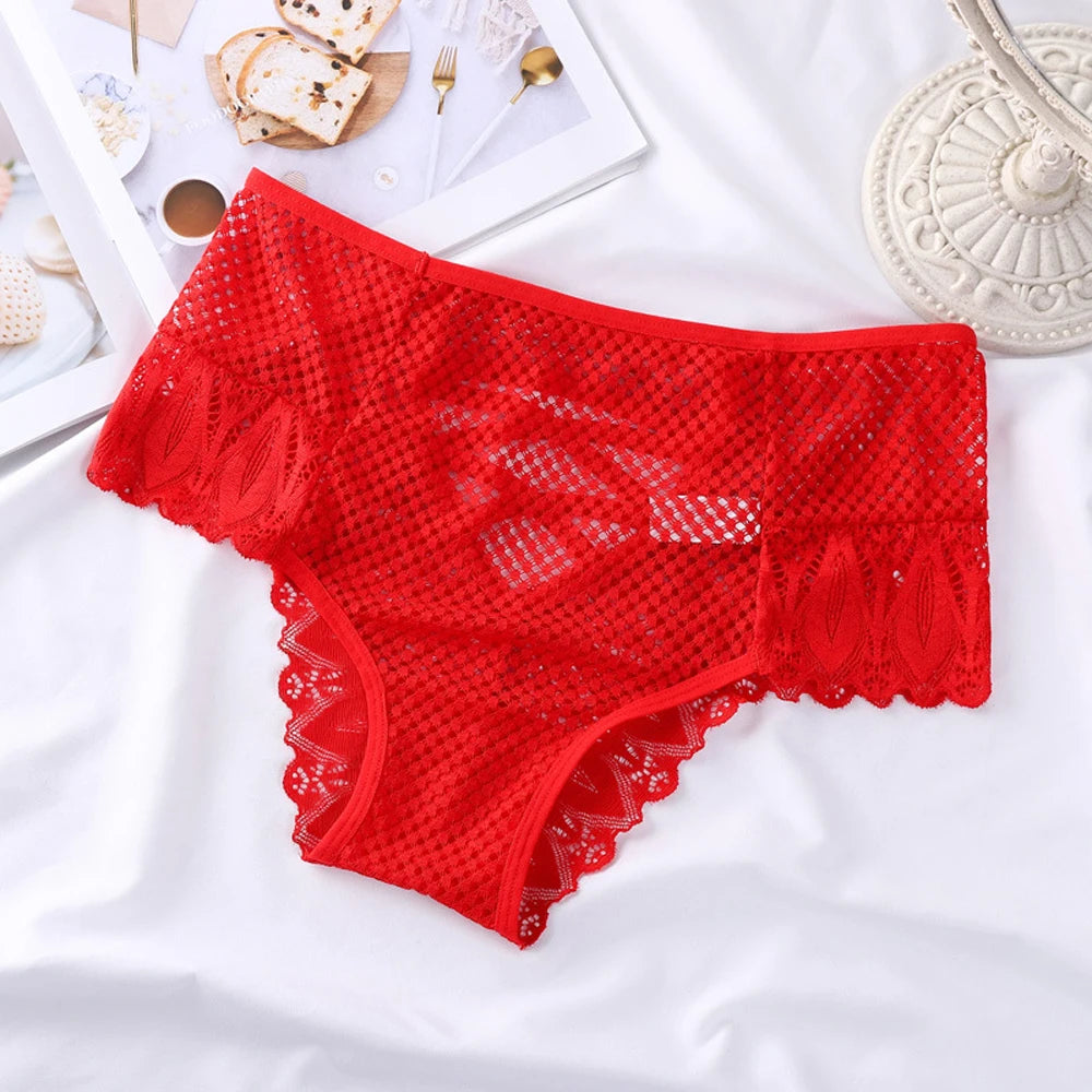 Women's Panties Sexy Women Lace Trim Underwear High Waist Panties Hollow Out Underpant Solid Comfortable Female Breathable Plus