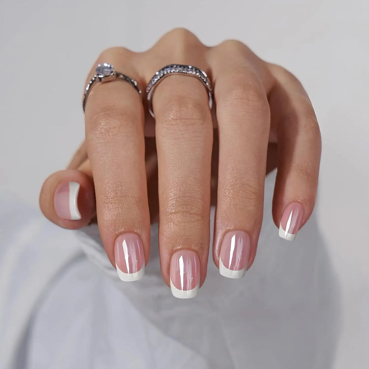 Press On Nails 120 Pcs Short Square French Nails Simple Color Contrast Fun Pattern Fake Nails