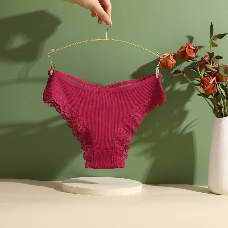 Women's Cotton Panties Low Waist Sexy Lace Brazilian Briefs Female Cross Webbing Underpants Hollow Out Soft Breathable Lingerie