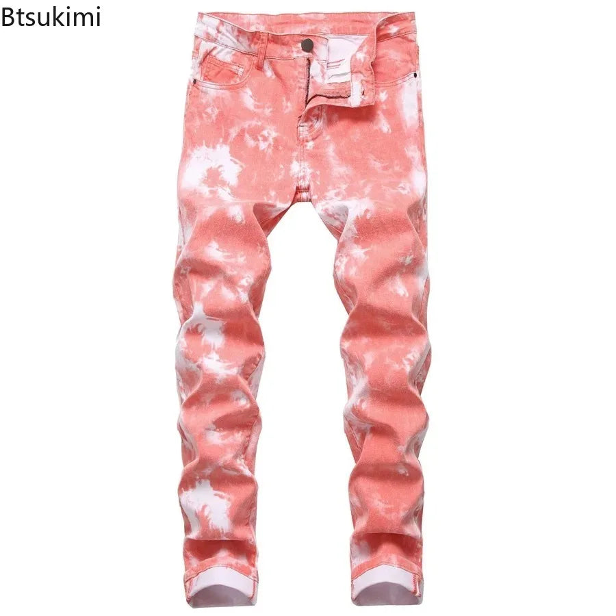 2026 High Quality Colorful Jeans for Men Elastic Slim Straight Casual Trousers Trend Streetwear Male All-match Denim Long Pants
