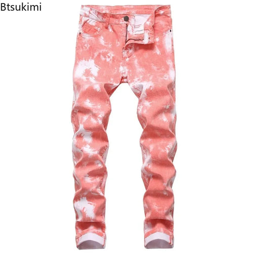 2026 High Quality Colorful Jeans for Men Elastic Slim Straight Casual Trousers Trend Streetwear Male All-match Denim Long Pants