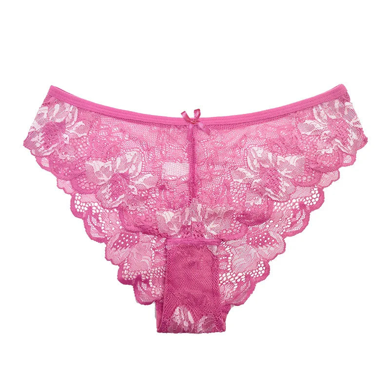 Women Panties Pink Lace Transparent Hollow Out Underwear Comfort Seamless Low Waist Briefs Lingerie Ladies Panties For Women