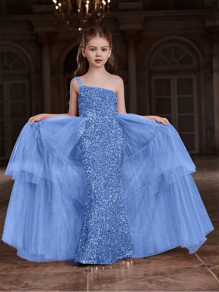 Girls Birthday Party Evening Dress Wedding Banquet Luxury Flower Girl Mesh Evening Dress Girl Stage Evening Dress Prom Gown