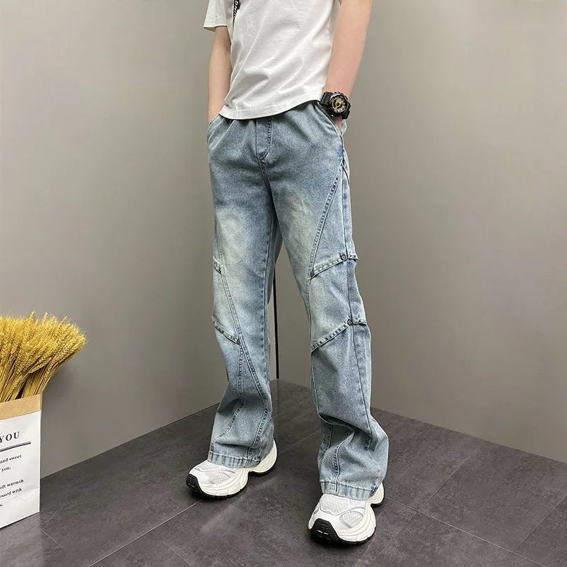 Spring Design Straight Leg Men's Jeans Casual Versatile Loose Wide Leg Pants Classic Washed Denim Trousers for Men