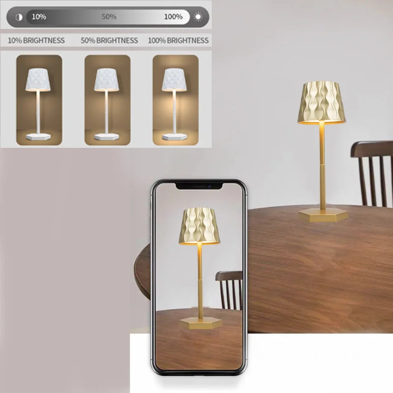 Classic Minimalist Touch Wireless Table Lamp, Decorative Table Lamp, Ripple Lampshade - Black - White - Gold - Multiple Colors Available Led Table Lamp, USB Rechargeable, Three-Color Adjustable Brightness Lighting, Suitable f