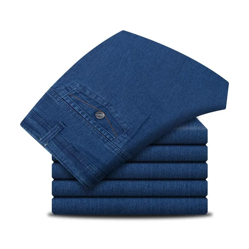 Jeans for Men in Spring Summer High Waisted Straight Leg Loose Elastic Autumn Middle-aged Elderly Loose High Waisted Men's Jeans
