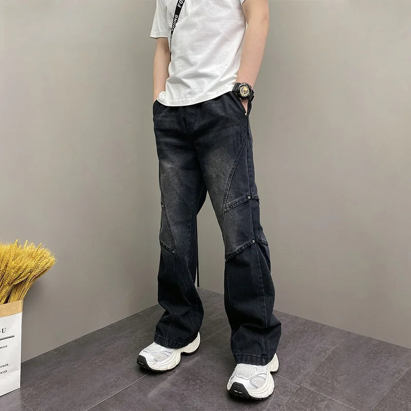 Spring Design Straight Leg Men's Jeans Casual Versatile Loose Wide Leg Pants Classic Washed Denim Trousers for Men