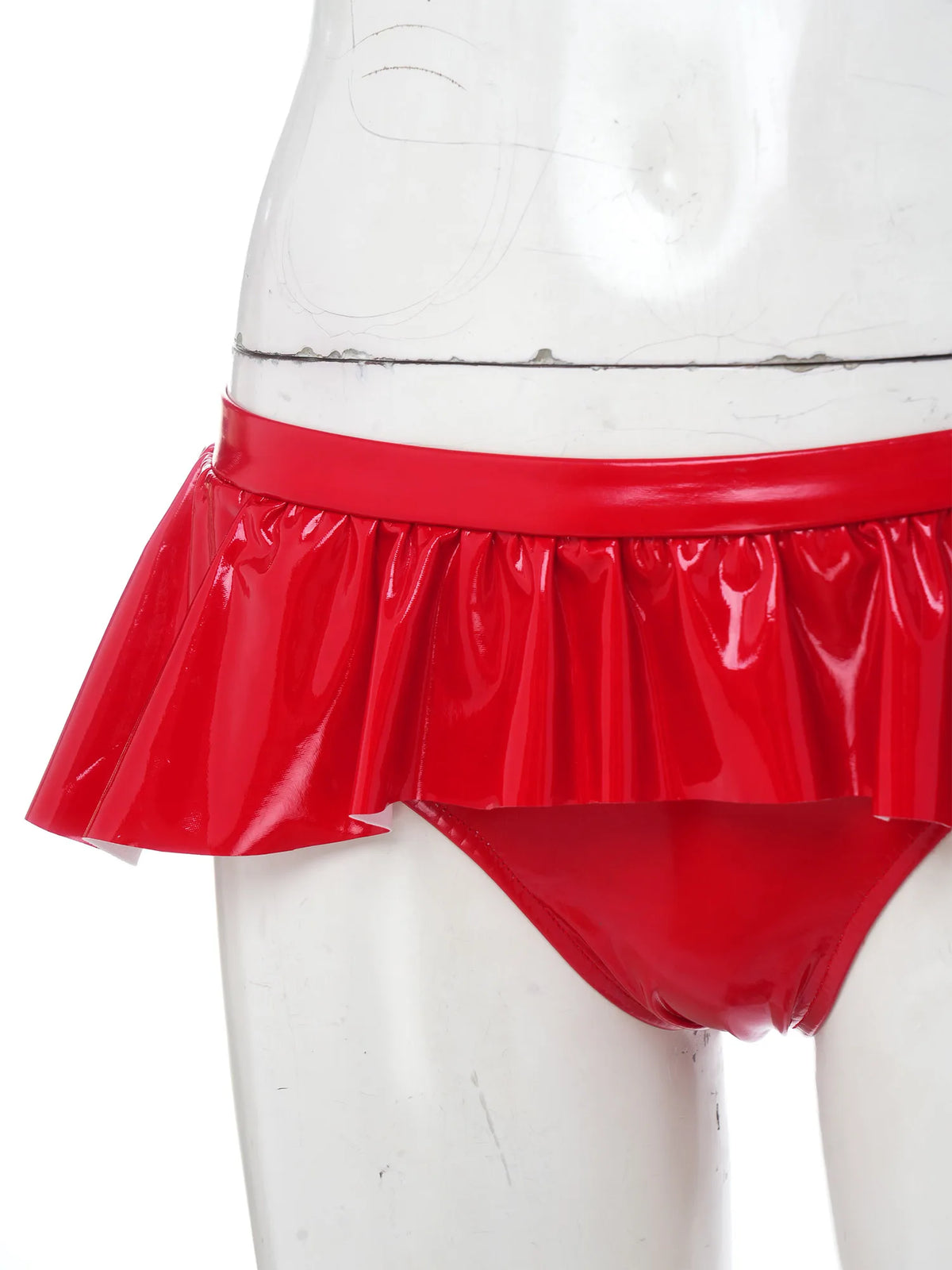 Womens Wet Look PU Leather Micro Panties Low Rise Irregular Ruffled Skirted Panties Glossy Underwear Nightwear  Raves Costume