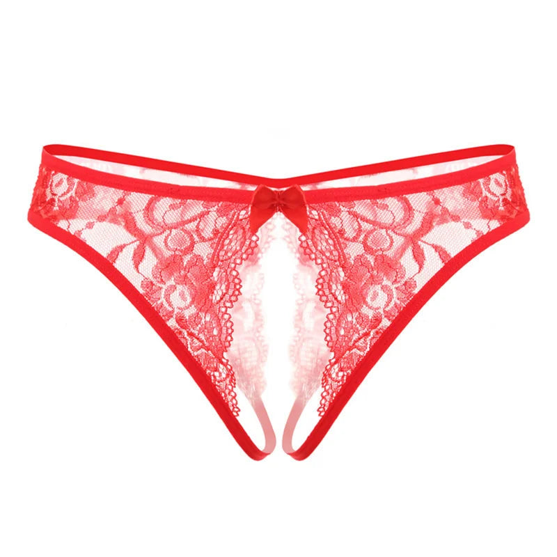 Hot Women's Panties Sexy Lingerie Open Crotch Panties Underwear Lady's Crotchless Thongs G-String With Bow Transparent Briefs
