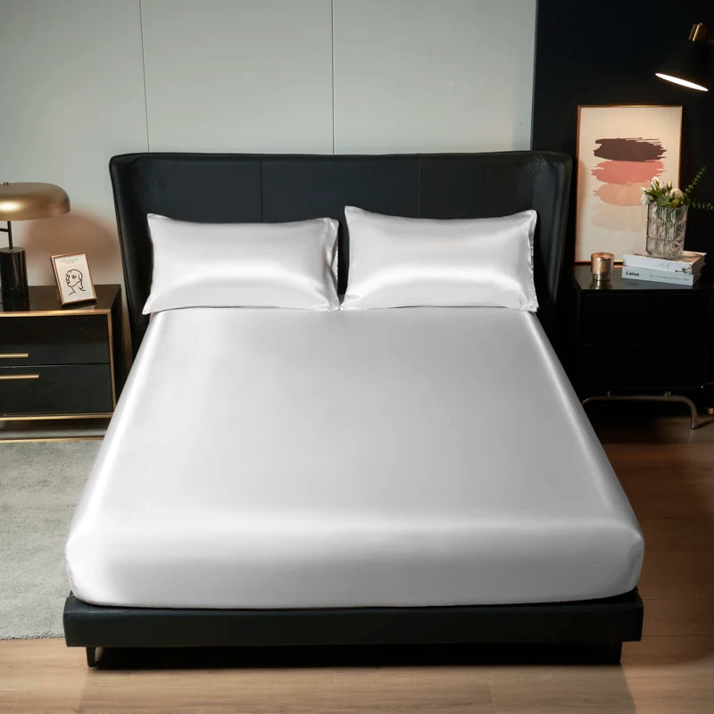 1/3Pc Satin Fitted Sheet Solid Colour Single Twin Full Queen King Ice Silk Mattress Cover Natural With Elastic Band Bed Sheet