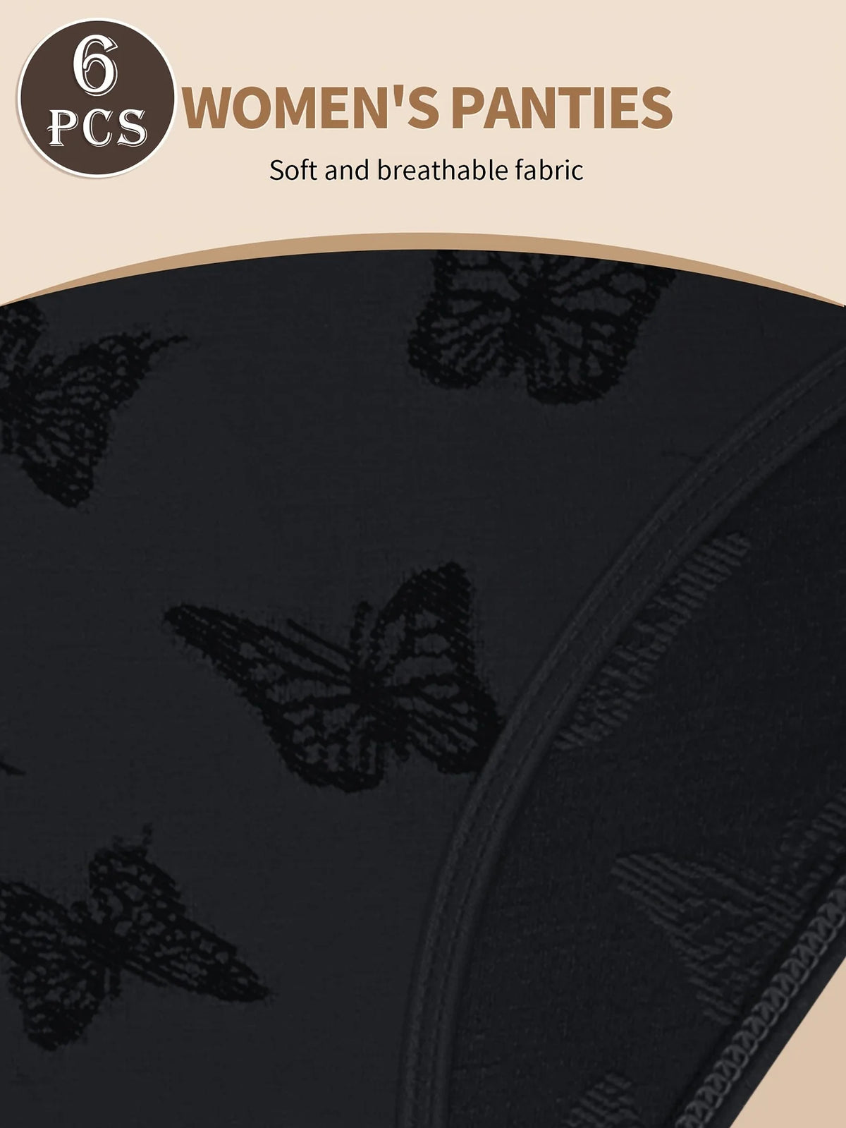 Set of 6 Women'S Low-Rise Panties Featuring a Stylish Butterfly Pattern, Romantically Paired, Made of 90% Nylon for