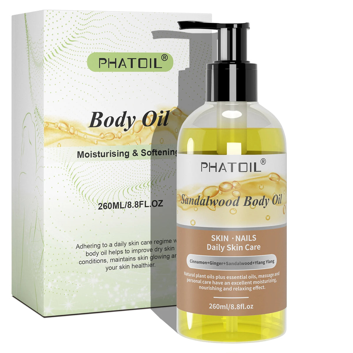 PHATOIL 260ml Body Oil For Moisturizing & Soothes Skin Ginger Grapefruit Rose Lavender Massage Body Oils Long-Lasting Fragrance